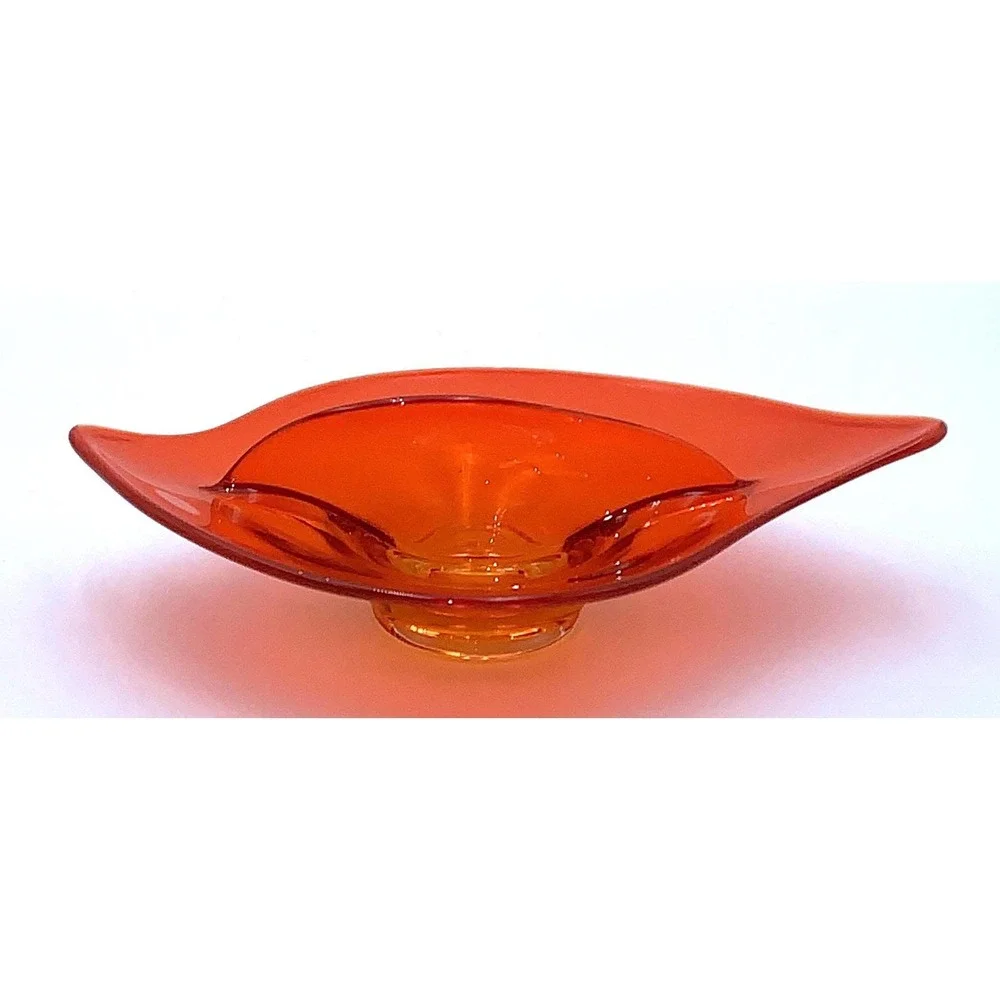 Viking Art Glass Persimmon Vtg Orange Divided‎ Candy Relish Amorphic Dish 60s